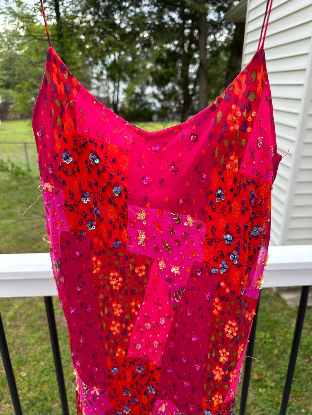 Lillie Rubin Hot Pink & Red Sequin Maxi Slip Dress vintage - Picture 3 of 12